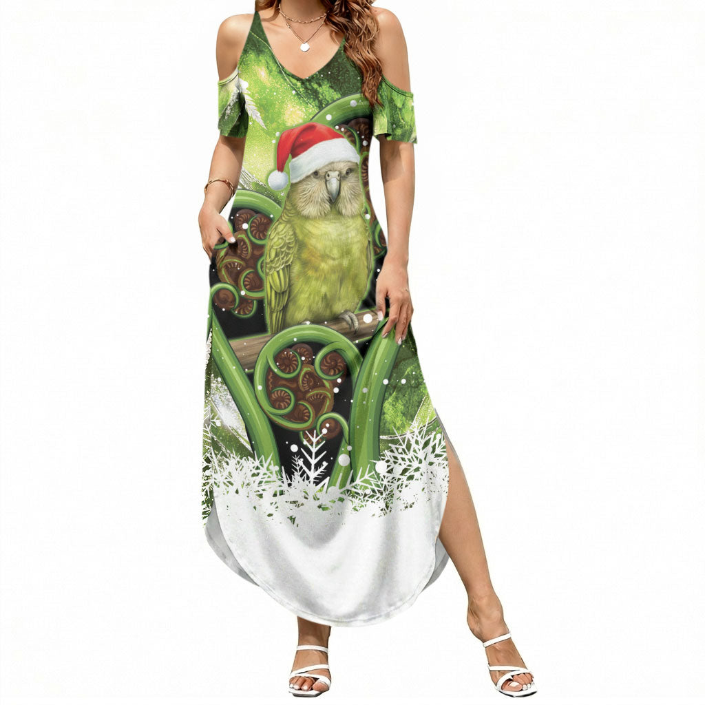 Kakapo New Zealand Christmas In July Summer Maxi Dress NZ Aroha Koru Fern Marble Vibes LT14 Women Green - Polynesian Pride
