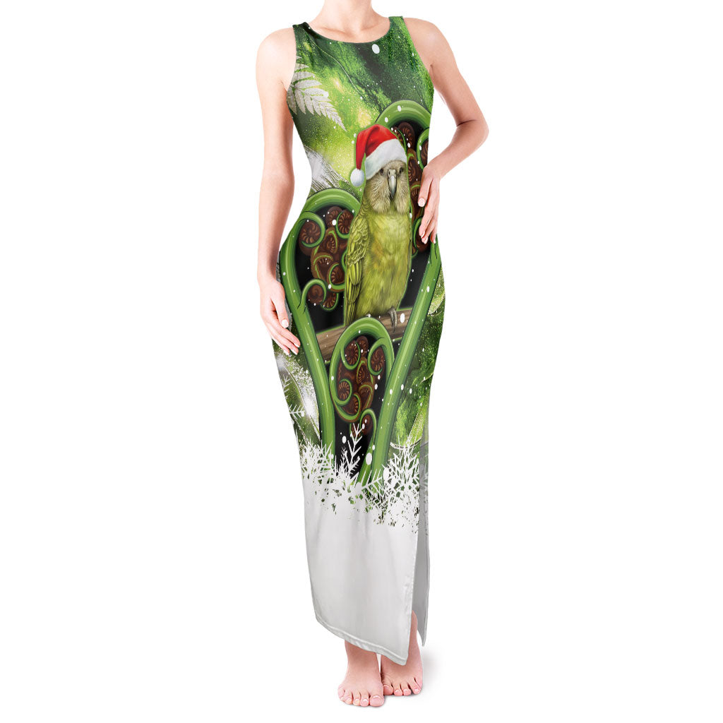 Kakapo New Zealand Christmas In July Tank Maxi Dress NZ Aroha Koru Fern Marble Vibes LT14 Women Green - Polynesian Pride