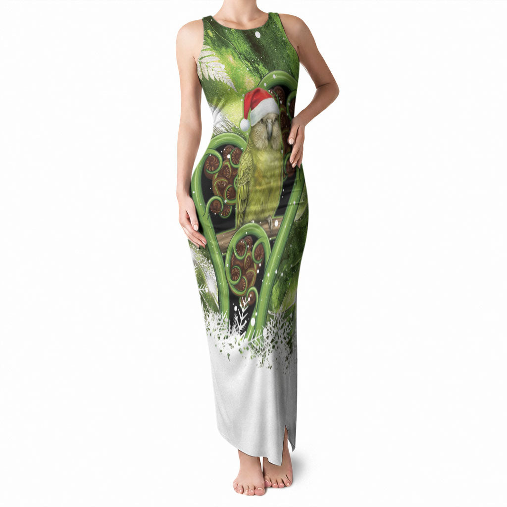 Kakapo New Zealand Christmas In July Tank Maxi Dress NZ Aroha Koru Fern Marble Vibes LT14 Women Green - Polynesian Pride