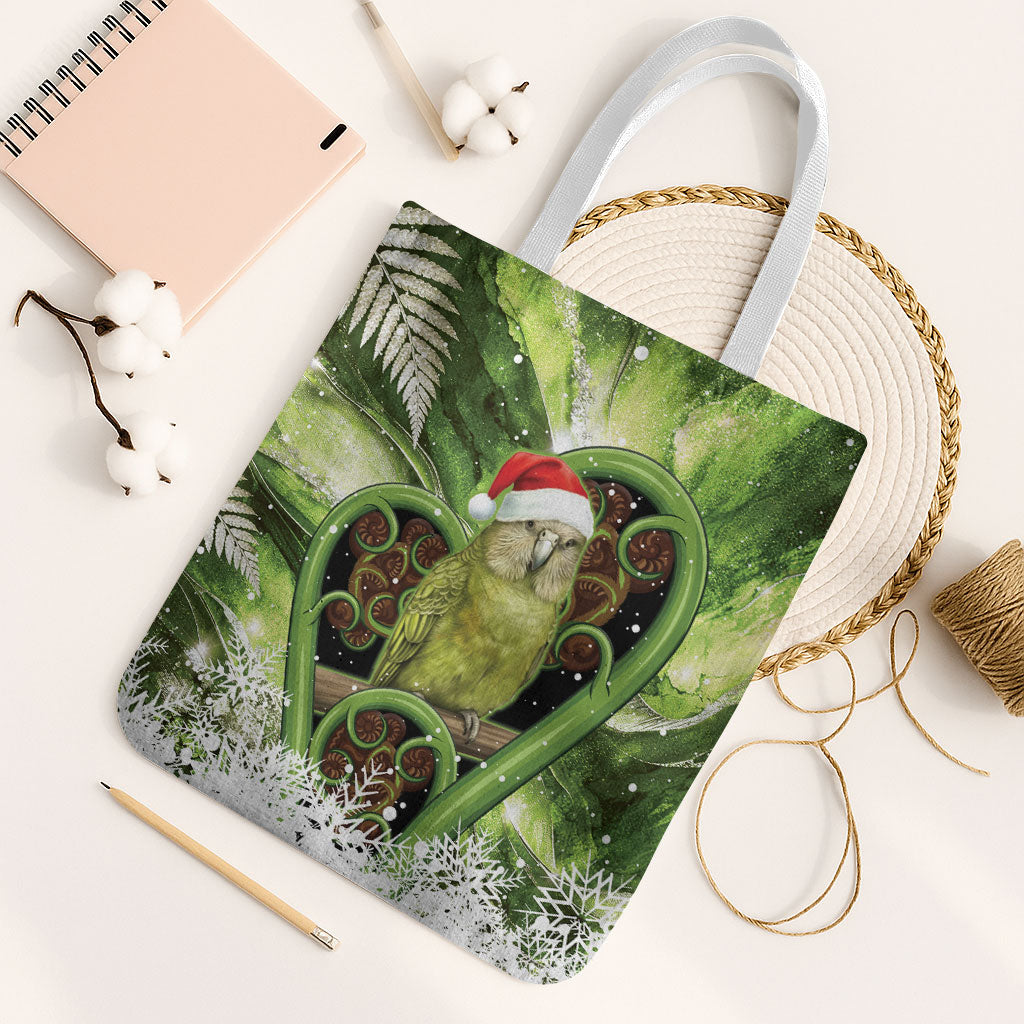 Kakapo New Zealand Christmas In July Tote Bag NZ Aroha Koru Fern Marble Vibes LT14 White Strap One Size Green - Polynesian Pride