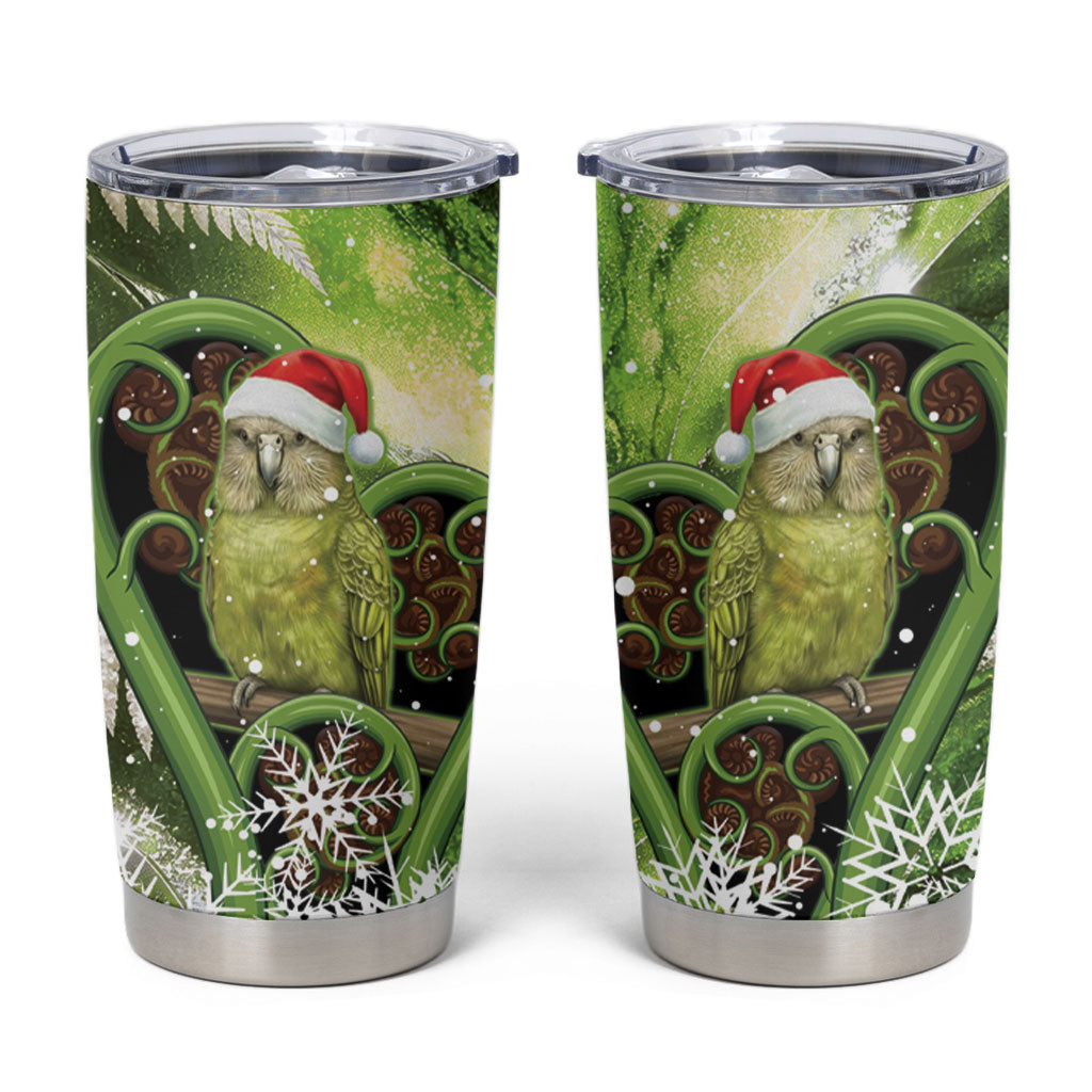 Kakapo New Zealand Christmas In July Tumbler Cup NZ Aroha Koru Fern Marble Vibes LT14 Green - Polynesian Pride