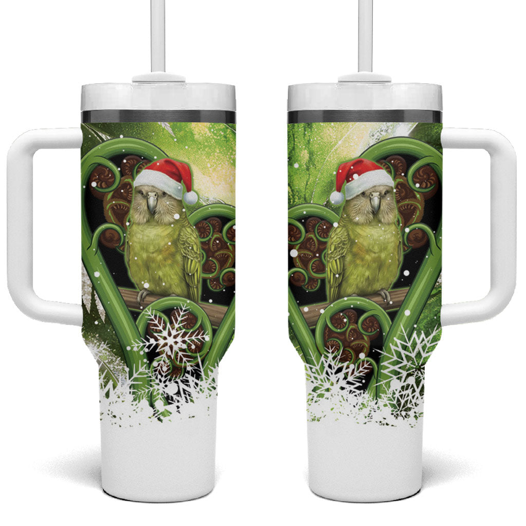 Kakapo New Zealand Christmas In July Tumbler With Handle NZ Aroha Koru Fern Marble Vibes LT14 One Size: 40 oz Green - Polynesian Pride