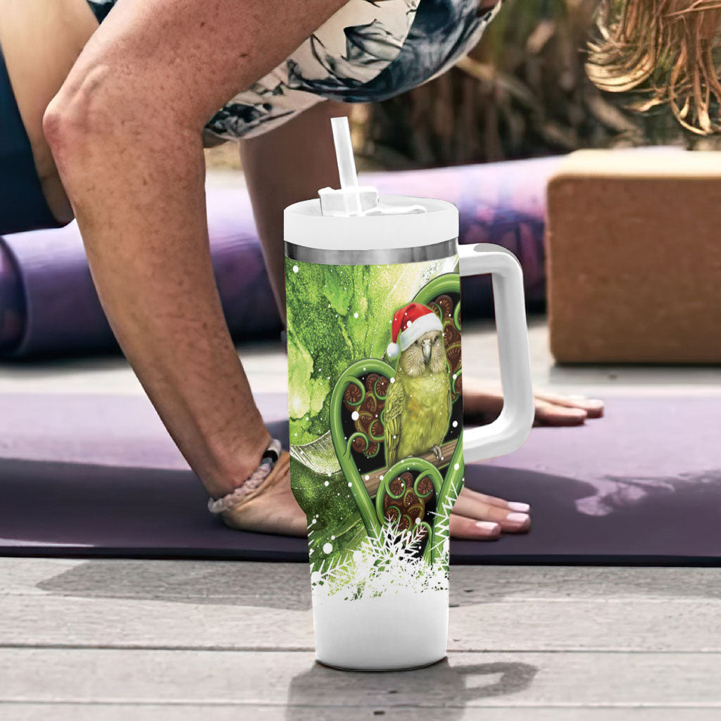 Kakapo New Zealand Christmas In July Tumbler With Handle NZ Aroha Koru Fern Marble Vibes LT14 - Polynesian Pride
