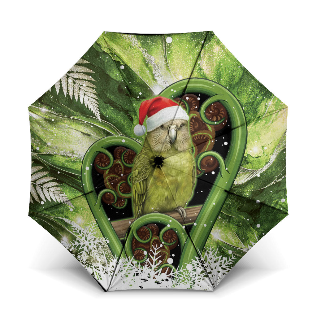 Kakapo New Zealand Christmas In July Umbrella NZ Aroha Koru Fern Marble Vibes LT14 One Size Folded 11.42 inch Opened Diameter 37.4 inch Green - Polynesian Pride