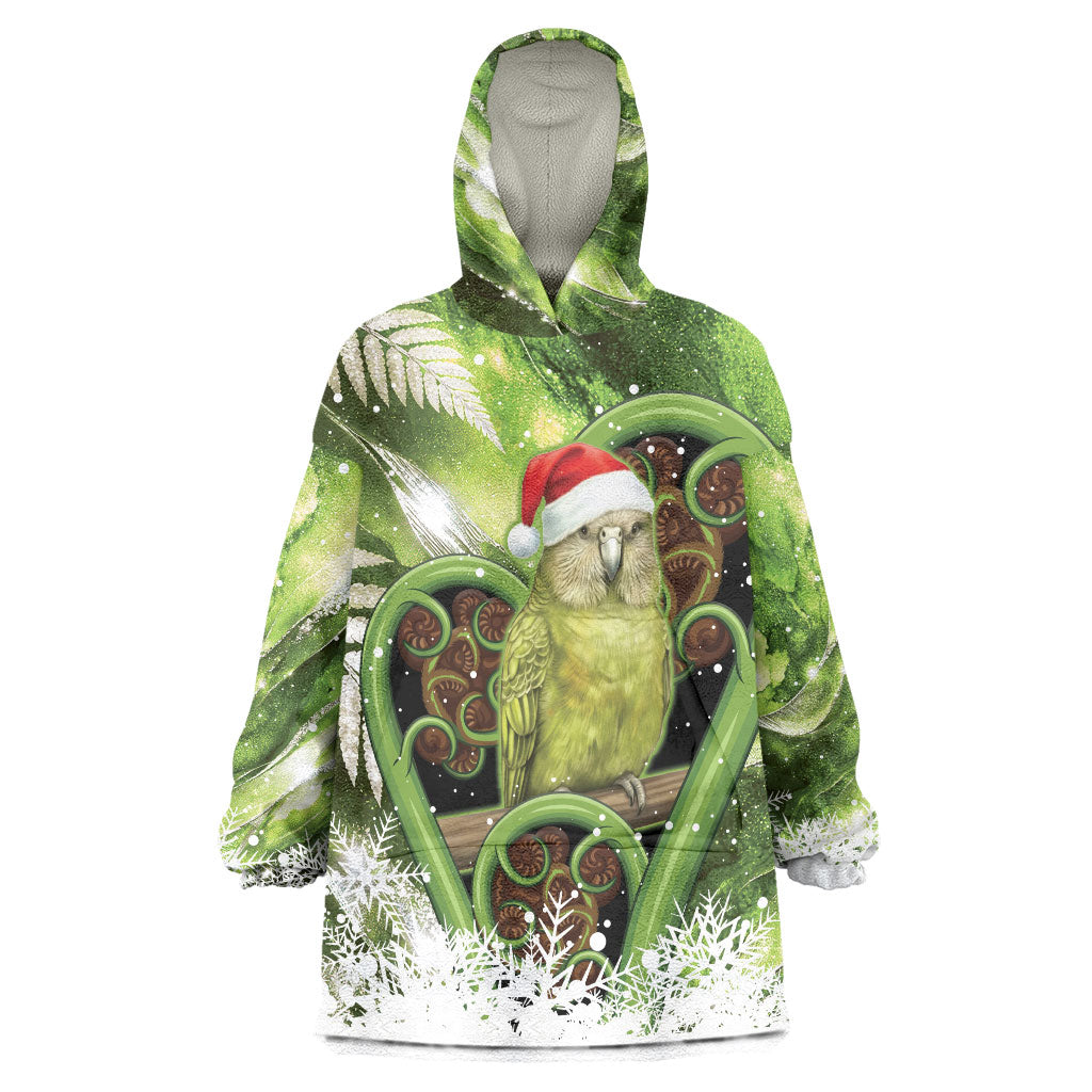 Kakapo New Zealand Christmas In July Wearable Blanket Hoodie NZ Aroha Koru Fern Marble Vibes LT14 One Size Green - Polynesian Pride