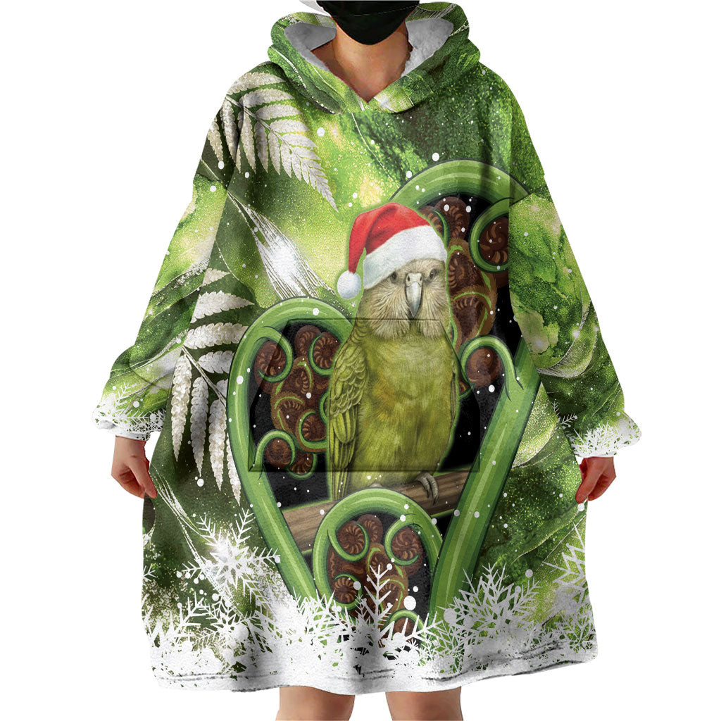 Kakapo New Zealand Christmas In July Wearable Blanket Hoodie NZ Aroha Koru Fern Marble Vibes LT14 - Polynesian Pride