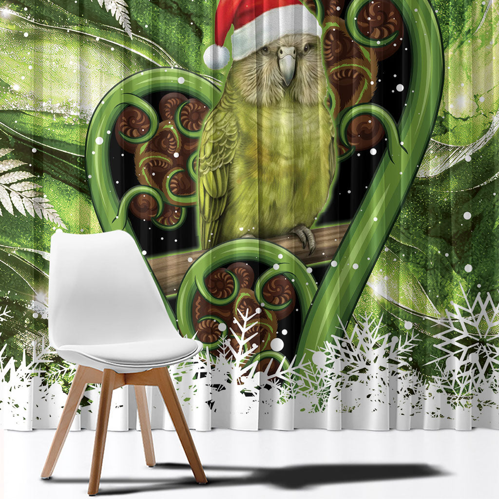 Kakapo New Zealand Christmas In July Window Curtain NZ Aroha Koru Fern Marble Vibes LT14 - Polynesian Pride