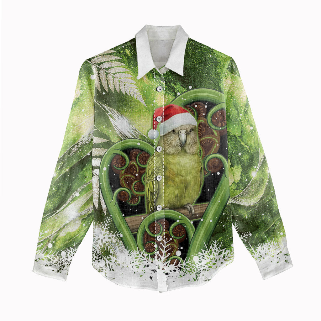 Kakapo New Zealand Christmas In July Women Casual Shirt NZ Aroha Koru Fern Marble Vibes LT14 - Polynesian Pride