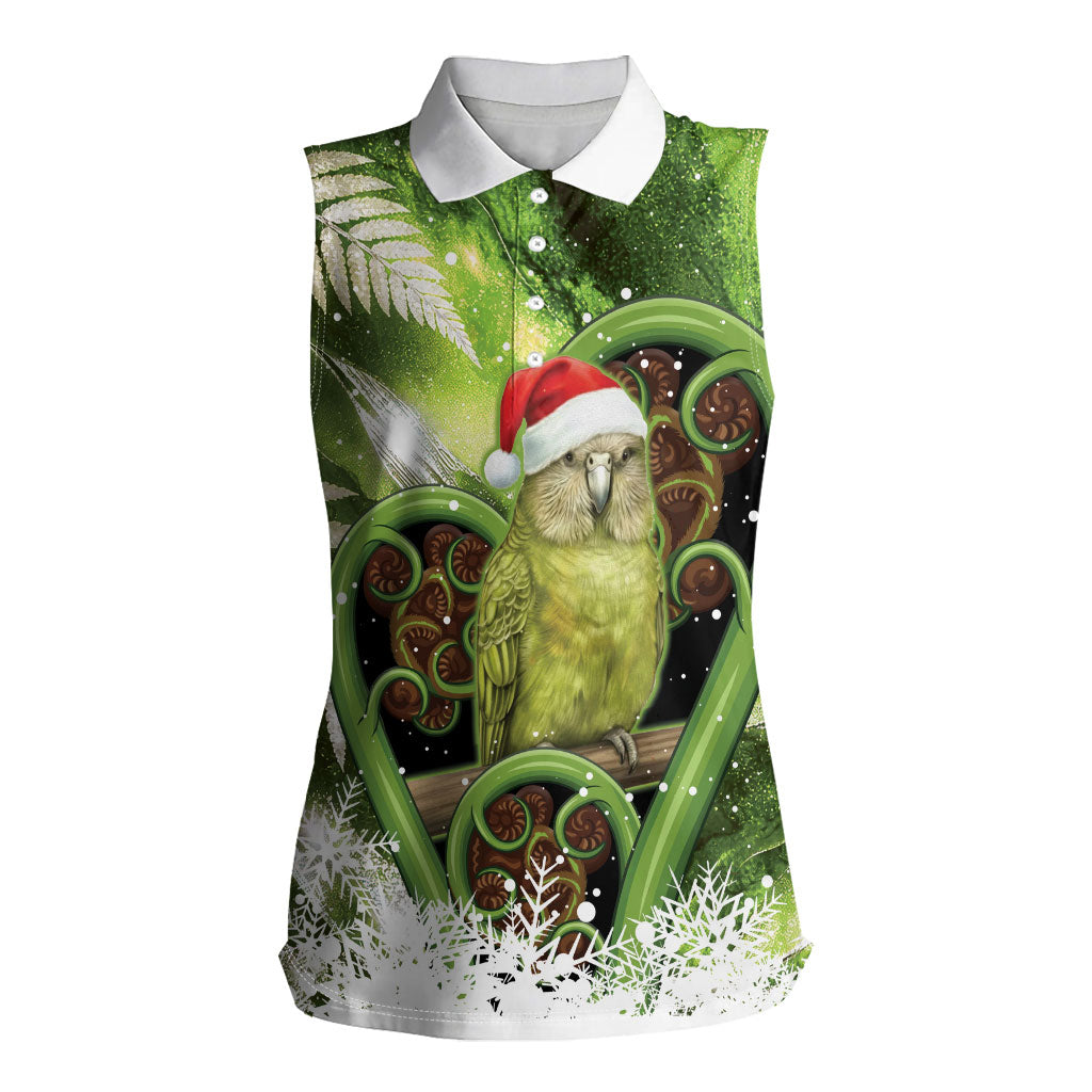 Kakapo New Zealand Christmas In July Women Sleeveless Polo Shirt NZ Aroha Koru Fern Marble Vibes LT14 Female Green - Polynesian Pride