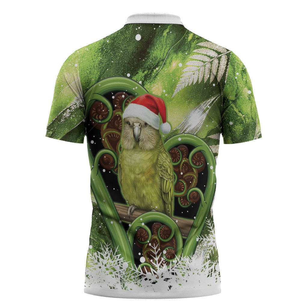 Kakapo New Zealand Christmas In July Zipper Polo Shirt NZ Aroha Koru Fern Marble Vibes LT14 - Polynesian Pride