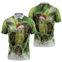 Kakapo New Zealand Christmas In July Zipper Polo Shirt NZ Aroha Koru Fern Marble Vibes LT14 - Polynesian Pride
