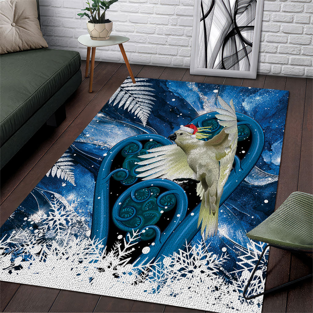 Sulphur-crested Cockatoo New Zealand Christmas In July Area Rug NZ Aroha Koru Fern Marble Vibes LT14 Blue - Polynesian Pride