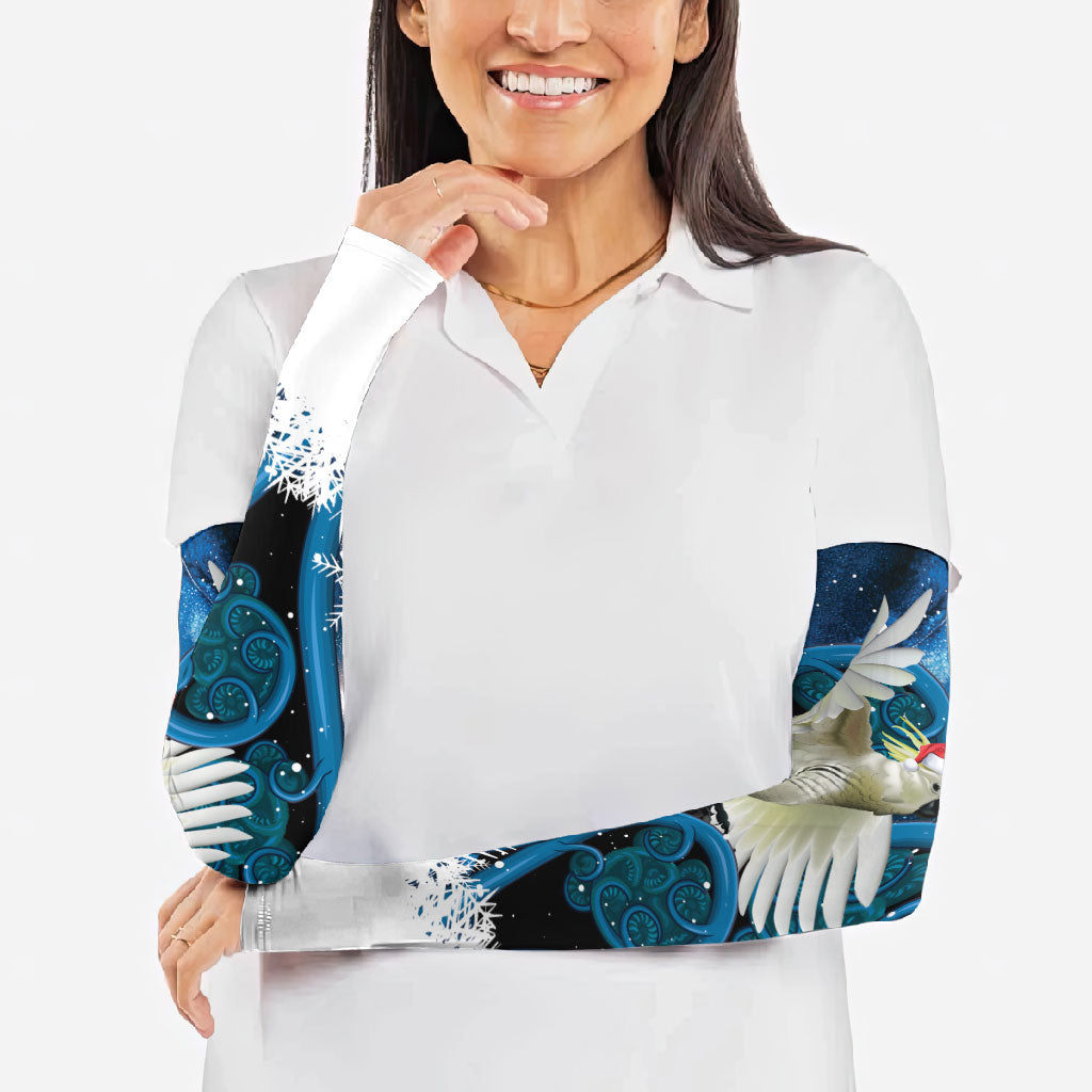 Sulphur-crested Cockatoo New Zealand Christmas In July Arm Sleeves NZ Aroha Koru Fern Marble Vibes LT14 - Polynesian Pride