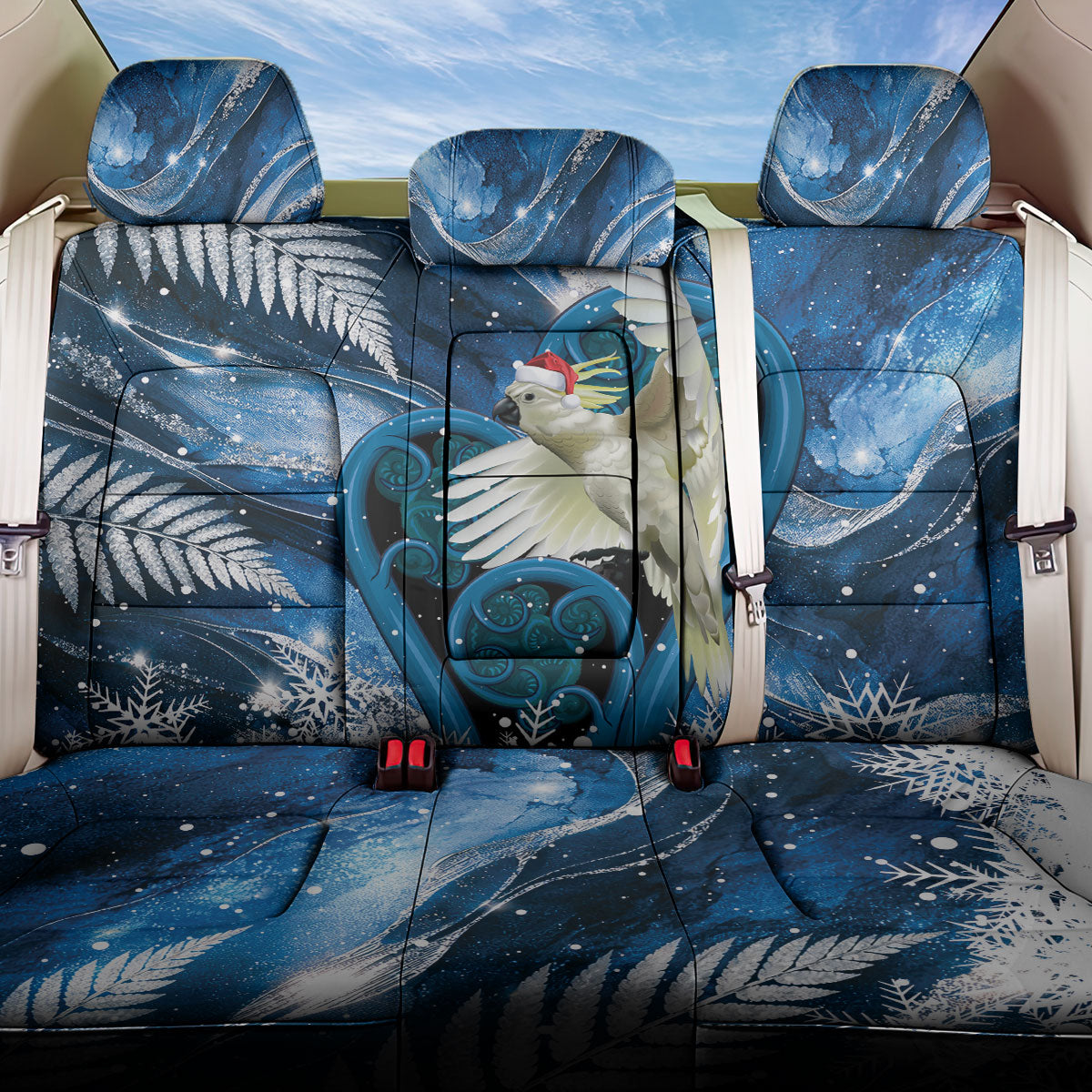 Sulphur-crested Cockatoo New Zealand Christmas In July Back Car Seat Cover NZ Aroha Koru Fern Marble Vibes LT14 One Size Blue - Polynesian Pride