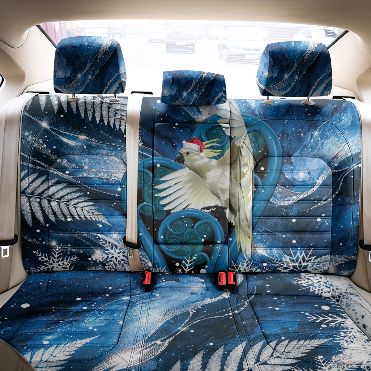 Sulphur-crested Cockatoo New Zealand Christmas In July Back Car Seat Cover NZ Aroha Koru Fern Marble Vibes LT14 - Polynesian Pride