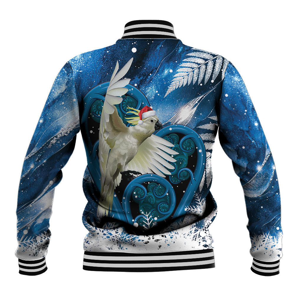 Sulphur-crested Cockatoo New Zealand Christmas In July Baseball Jacket NZ Aroha Koru Fern Marble Vibes LT14 - Polynesian Pride