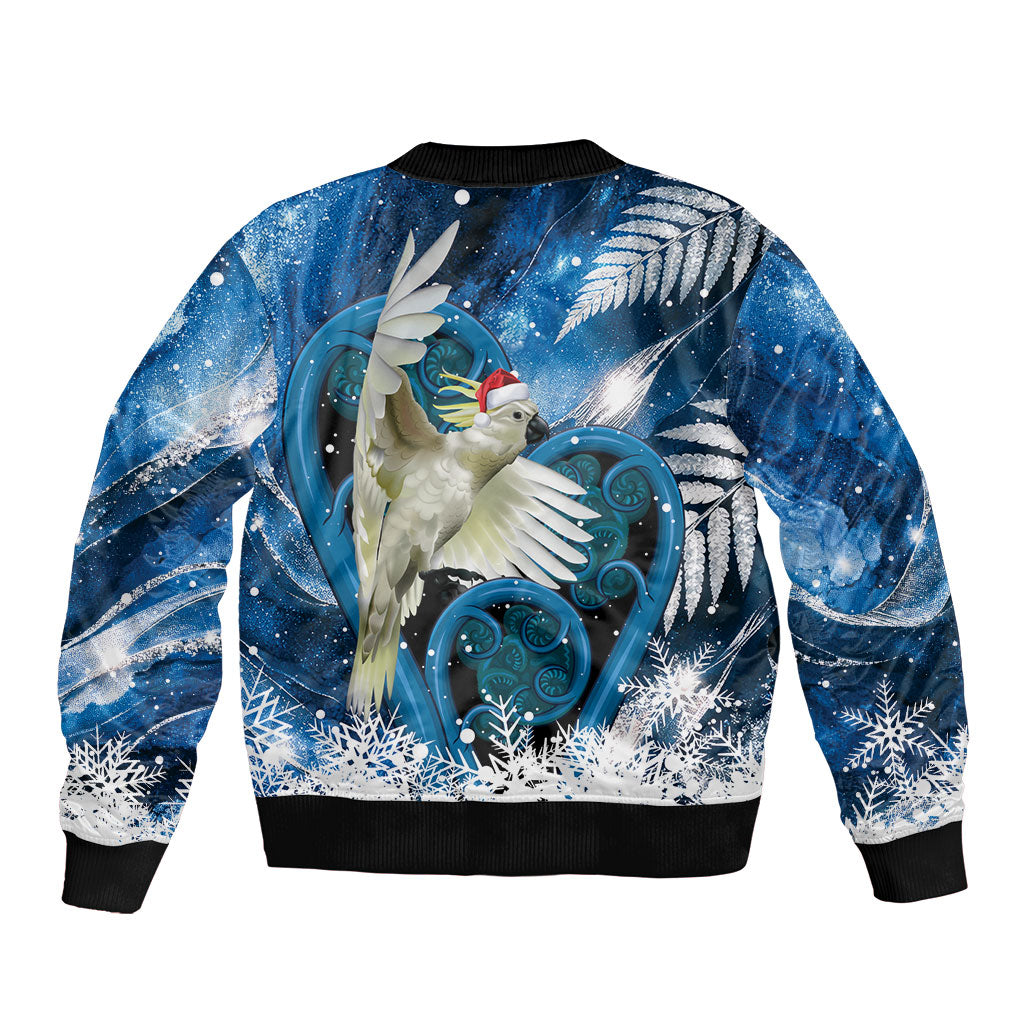 Sulphur-crested Cockatoo New Zealand Christmas In July Bomber Jacket NZ Aroha Koru Fern Marble Vibes LT14 - Polynesian Pride