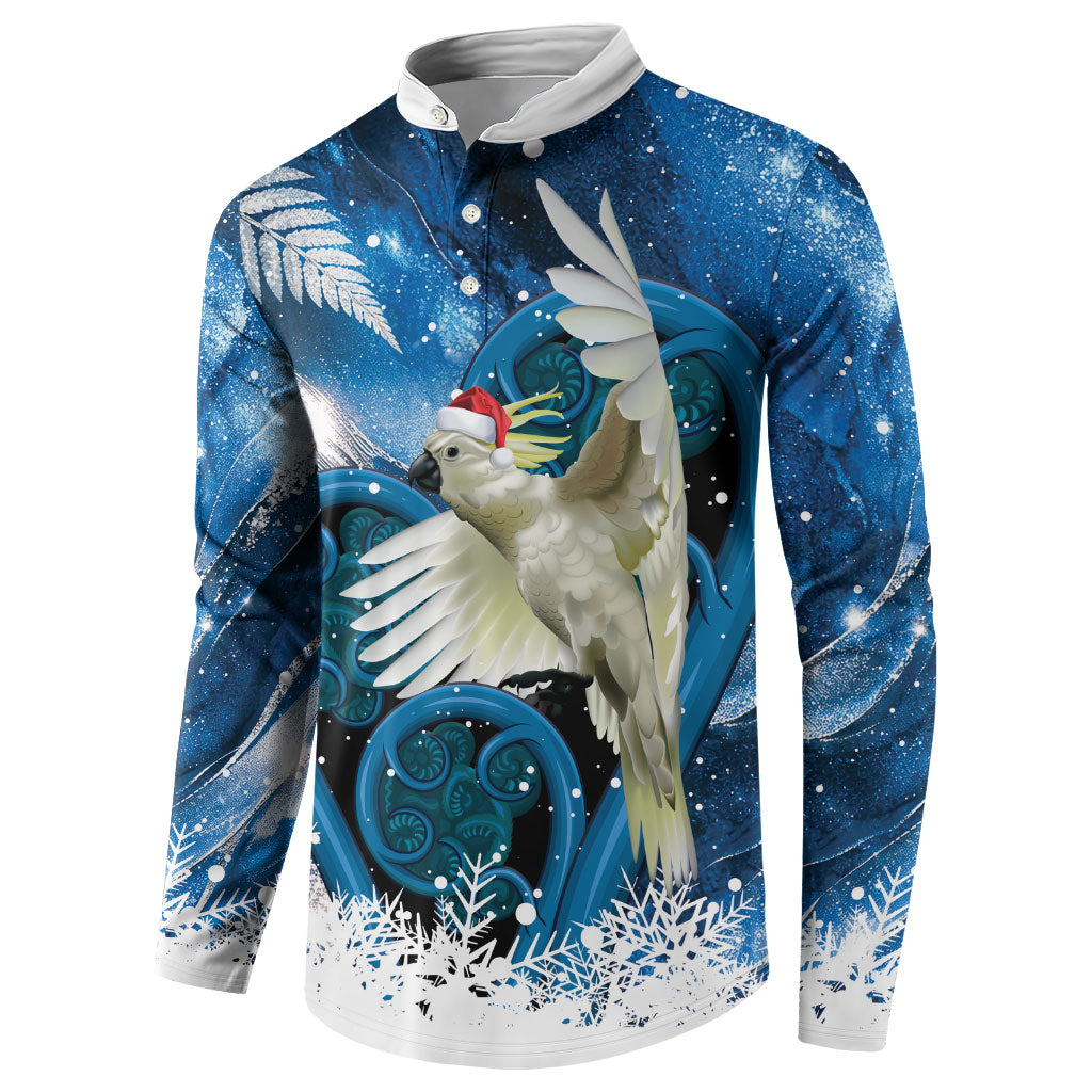 Sulphur-crested Cockatoo New Zealand Christmas In July Button Sweatshirt NZ Aroha Koru Fern Marble Vibes LT14 - Polynesian Pride
