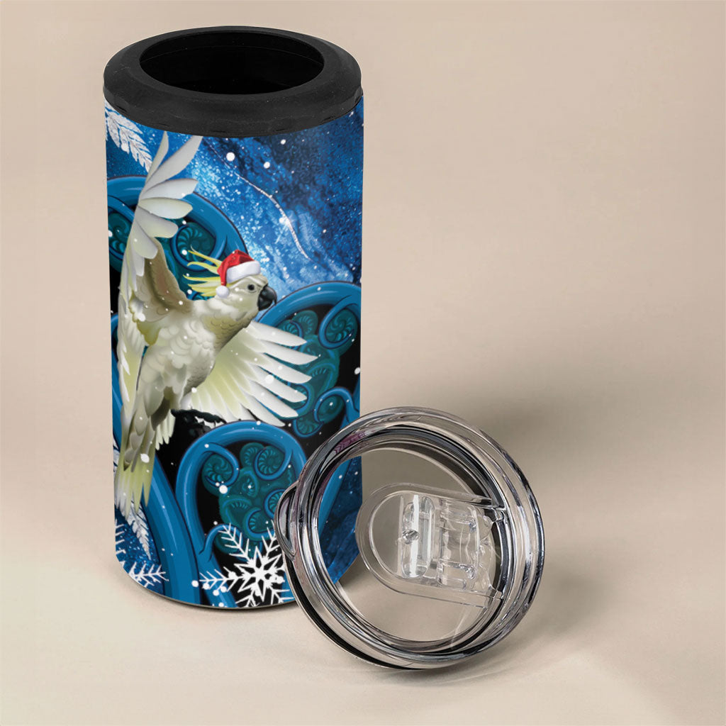 Sulphur-crested Cockatoo New Zealand Christmas In July 4 in 1 Can Cooler Tumbler NZ Aroha Koru Fern Marble Vibes LT14 - Polynesian Pride