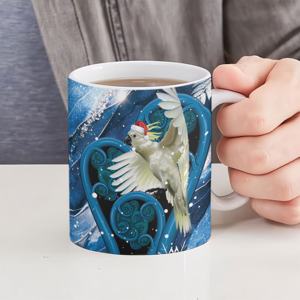 Sulphur-crested Cockatoo New Zealand Christmas In July Ceramic Mug NZ Aroha Koru Fern Marble Vibes LT14 - Polynesian Pride