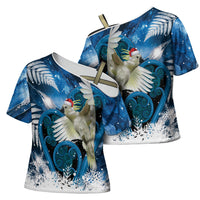 Sulphur-crested Cockatoo New Zealand Christmas In July Cross Shoulder Shirt NZ Aroha Koru Fern Marble Vibes LT14 - Polynesian Pride