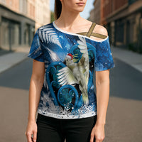 Sulphur-crested Cockatoo New Zealand Christmas In July Cross Shoulder Shirt NZ Aroha Koru Fern Marble Vibes LT14 - Polynesian Pride