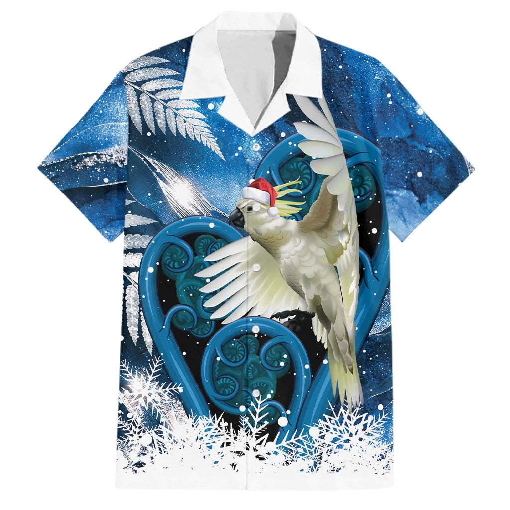 Sulphur-crested Cockatoo New Zealand Christmas In July Family Matching Long Sleeve Bodycon Dress and Hawaiian Shirt NZ Aroha Koru Fern Marble Vibes LT14 Dad's Shirt - Short Sleeve Blue - Polynesian Pride
