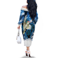 Sulphur-crested Cockatoo New Zealand Christmas In July Family Matching Off The Shoulder Long Sleeve Dress and Hawaiian Shirt NZ Aroha Koru Fern Marble Vibes LT14 - Polynesian Pride