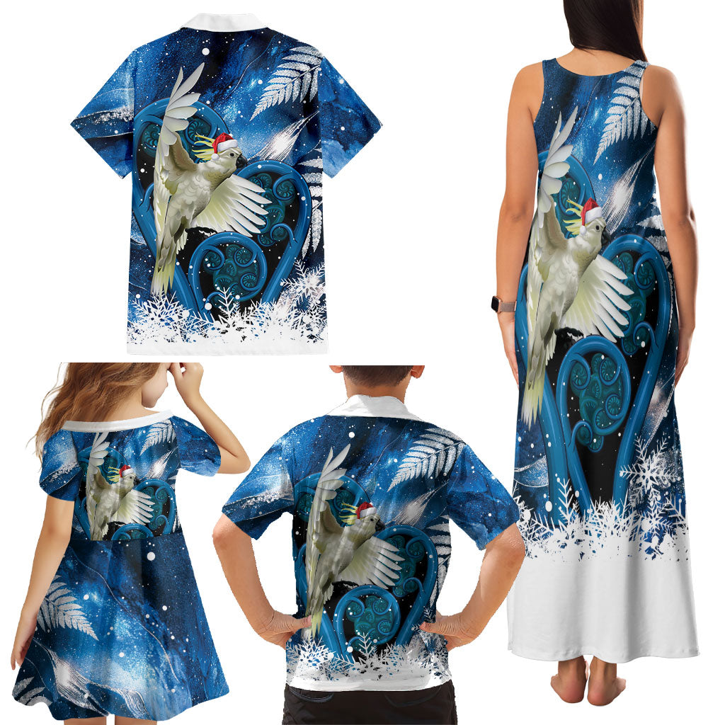 Sulphur-crested Cockatoo New Zealand Christmas In July Family Matching Tank Maxi Dress and Hawaiian Shirt NZ Aroha Koru Fern Marble Vibes LT14 - Polynesian Pride