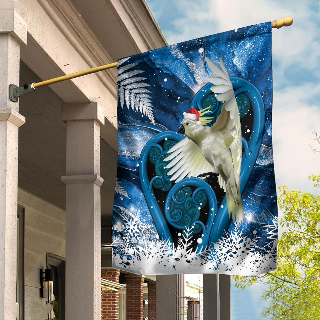 Sulphur-crested Cockatoo New Zealand Christmas In July Garden Flag NZ Aroha Koru Fern Marble Vibes LT14 House Flag Blue - Polynesian Pride
