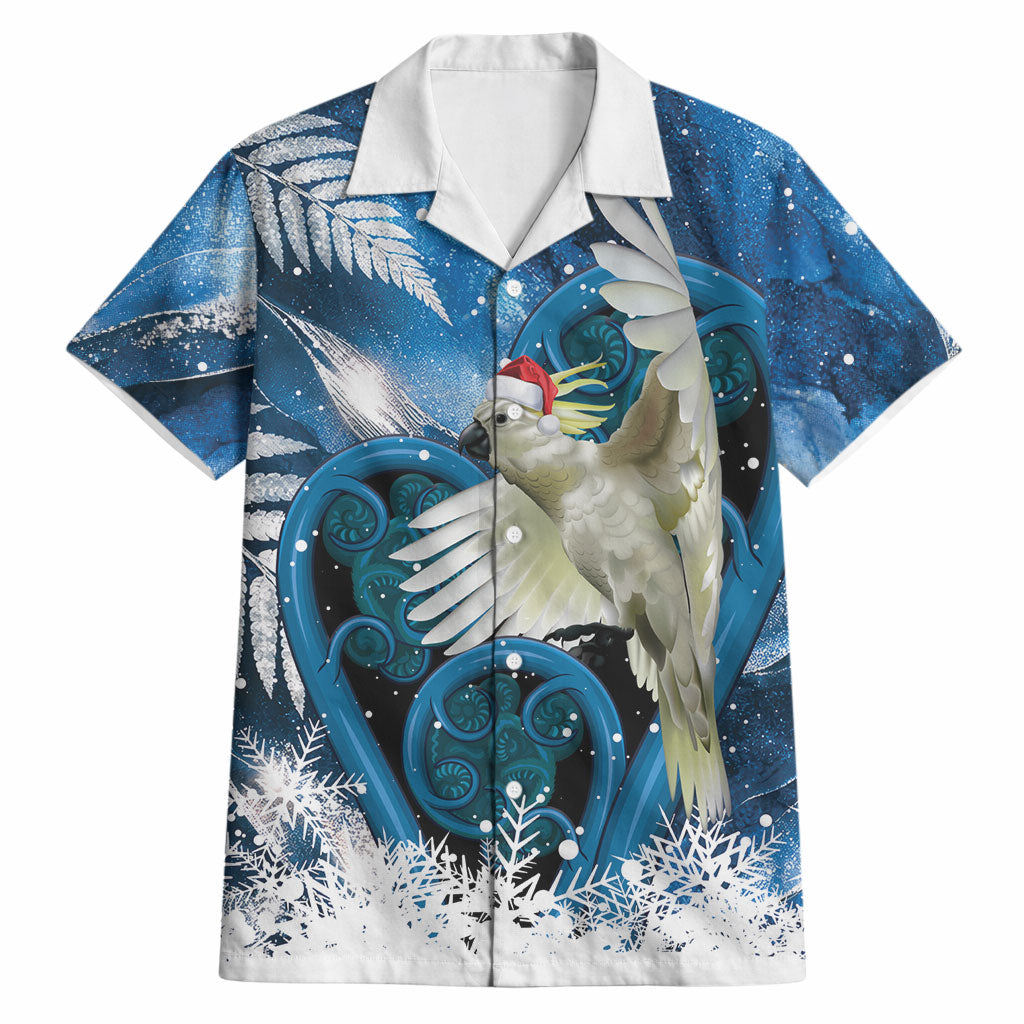 Sulphur-crested Cockatoo New Zealand Christmas In July Hawaiian Shirt NZ Aroha Koru Fern Marble Vibes LT14 Blue - Polynesian Pride