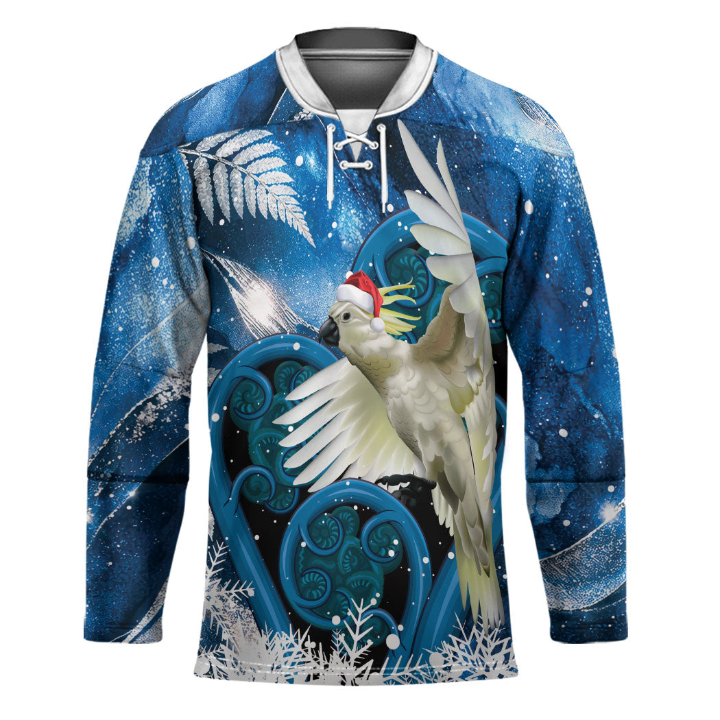 Sulphur-crested Cockatoo New Zealand Christmas In July Hockey Jersey NZ Aroha Koru Fern Marble Vibes LT14 Unisex Blue - Polynesian Pride