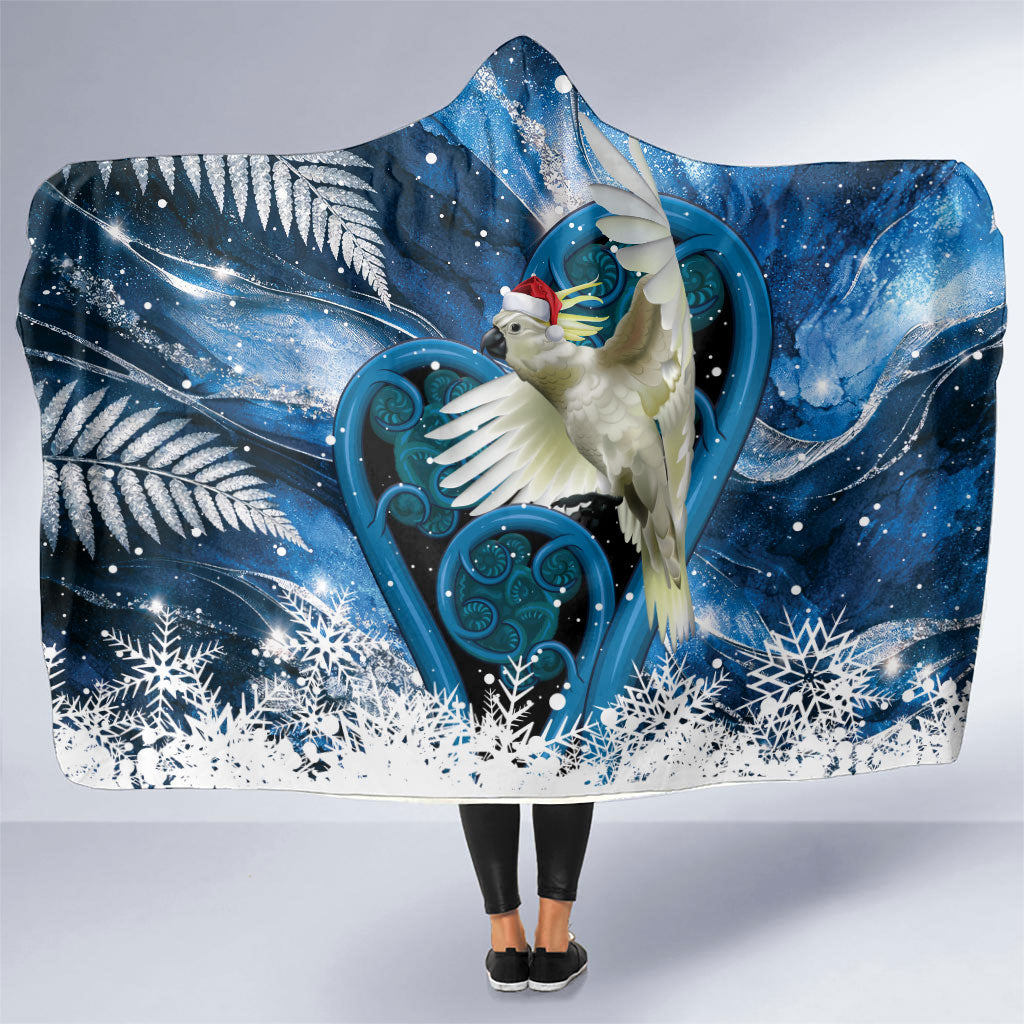 Sulphur-crested Cockatoo New Zealand Christmas In July Hooded Blanket NZ Aroha Koru Fern Marble Vibes LT14 One Size Blue - Polynesian Pride