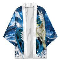 Sulphur-crested Cockatoo New Zealand Christmas In July Kimono NZ Aroha Koru Fern Marble Vibes LT14 Unisex Blue - Polynesian Pride