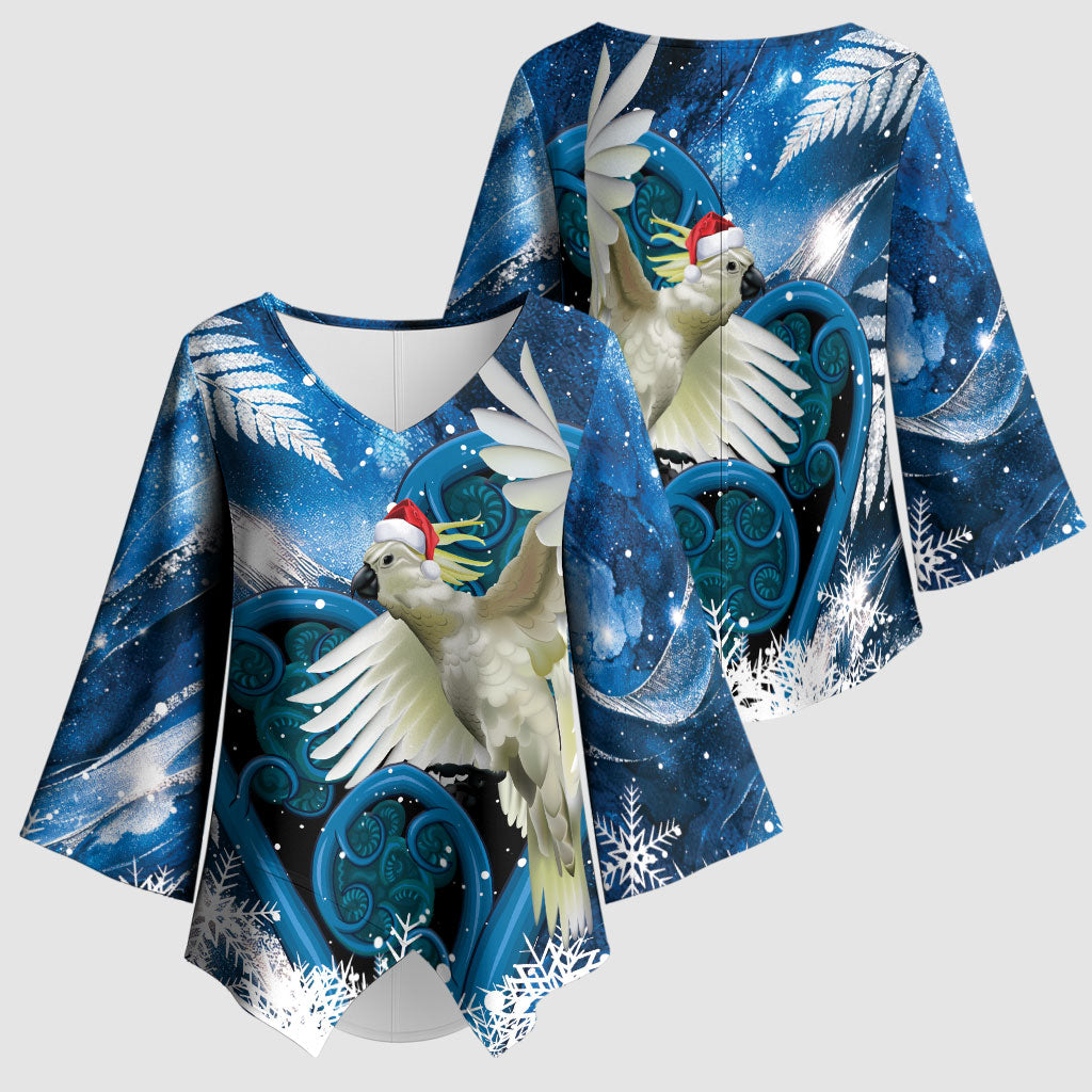 Sulphur-crested Cockatoo New Zealand Christmas In July Kimono Sleeve Blouse NZ Aroha Koru Fern Marble Vibes LT14 - Polynesian Pride