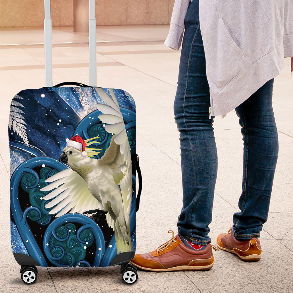 Sulphur-crested Cockatoo New Zealand Christmas In July Luggage Cover NZ Aroha Koru Fern Marble Vibes LT14 Blue - Polynesian Pride