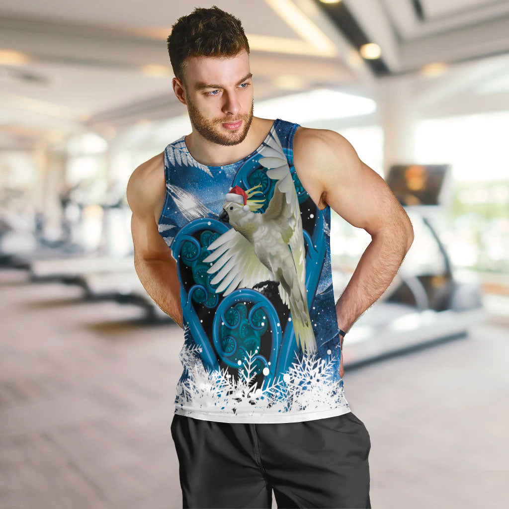 Sulphur-crested Cockatoo New Zealand Christmas In July Men Tank Top NZ Aroha Koru Fern Marble Vibes LT14 Blue - Polynesian Pride