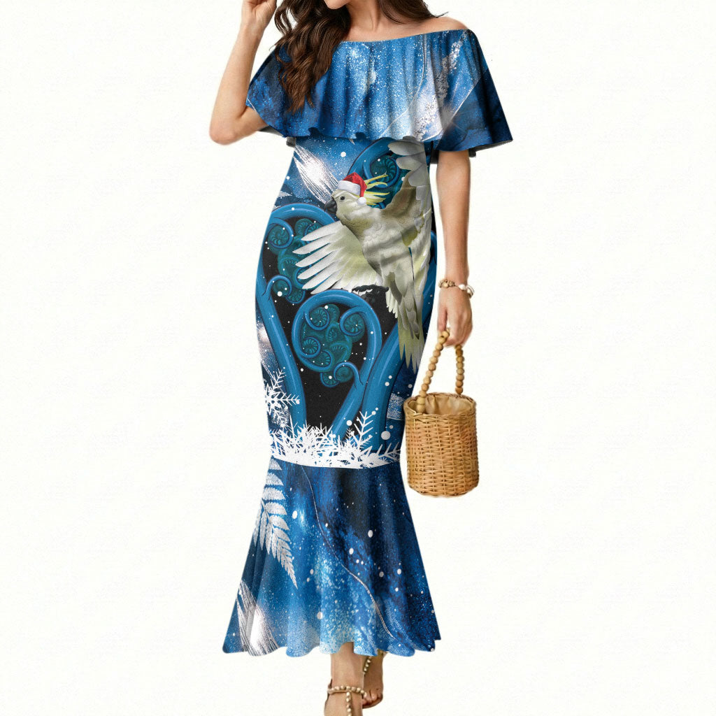 Sulphur-crested Cockatoo New Zealand Christmas In July Mermaid Dress NZ Aroha Koru Fern Marble Vibes LT14 Women Blue - Polynesian Pride