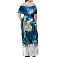 Sulphur-crested Cockatoo New Zealand Christmas In July Off Shoulder Maxi Dress NZ Aroha Koru Fern Marble Vibes LT14 - Polynesian Pride