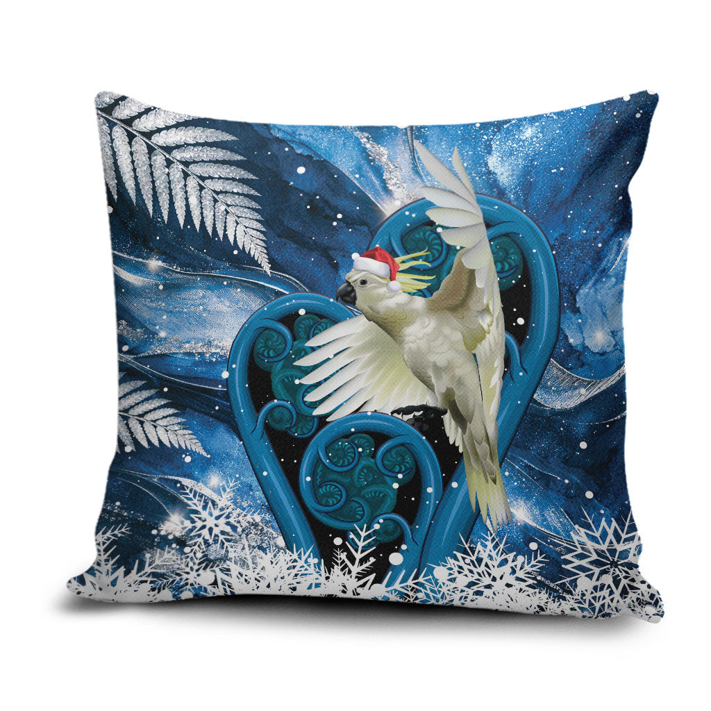 Sulphur-crested Cockatoo New Zealand Christmas In July Pillow Cover NZ Aroha Koru Fern Marble Vibes LT14 Blue - Polynesian Pride