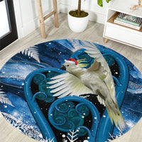 Sulphur-crested Cockatoo New Zealand Christmas In July Round Carpet NZ Aroha Koru Fern Marble Vibes LT14 Blue - Polynesian Pride