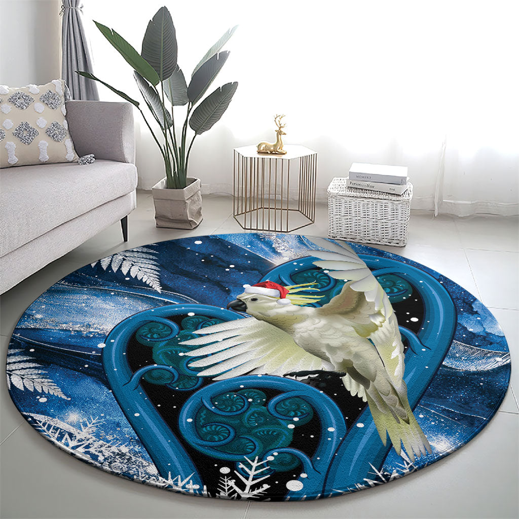 Sulphur-crested Cockatoo New Zealand Christmas In July Round Carpet NZ Aroha Koru Fern Marble Vibes LT14 - Polynesian Pride
