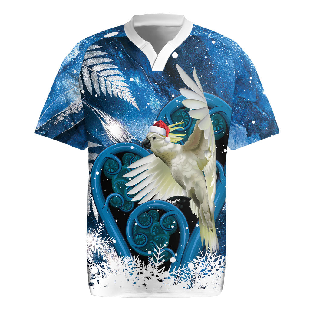 Sulphur-crested Cockatoo New Zealand Christmas In July Rugby Jersey NZ Aroha Koru Fern Marble Vibes LT14 Blue - Polynesian Pride