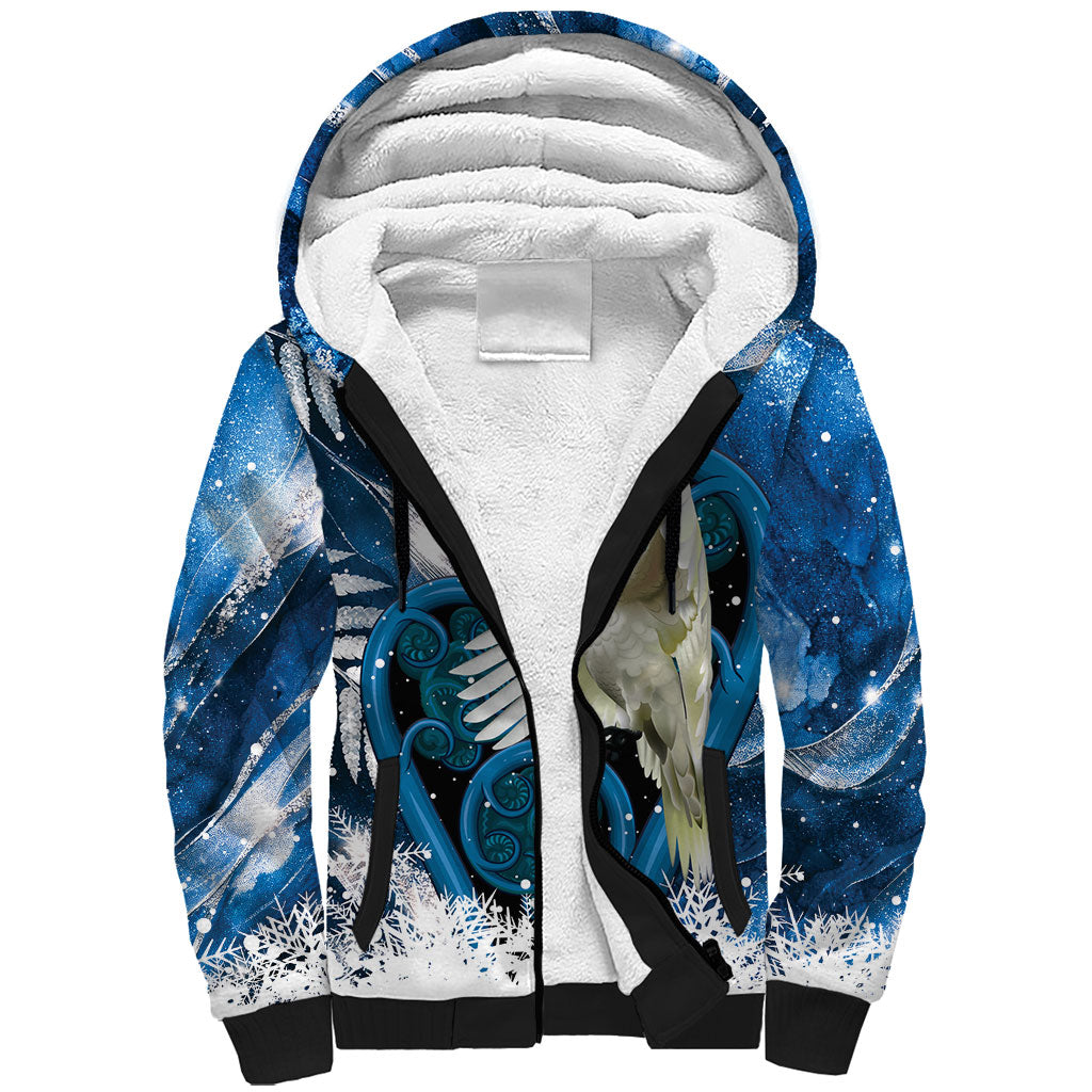 Sulphur-crested Cockatoo New Zealand Christmas In July Sherpa Hoodie NZ Aroha Koru Fern Marble Vibes LT14 Unisex Blue - Polynesian Pride