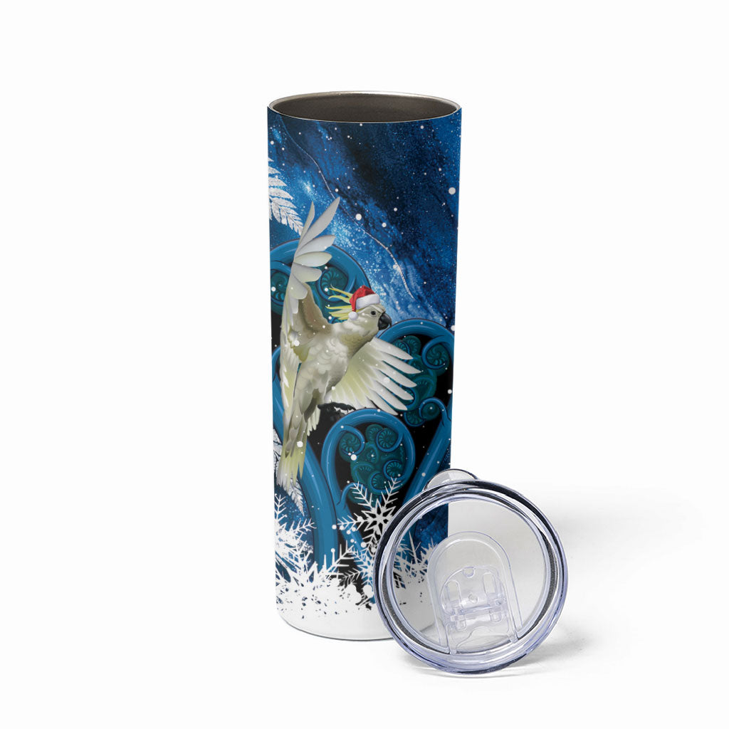 Sulphur-crested Cockatoo New Zealand Christmas In July Skinny Tumbler NZ Aroha Koru Fern Marble Vibes LT14 - Polynesian Pride