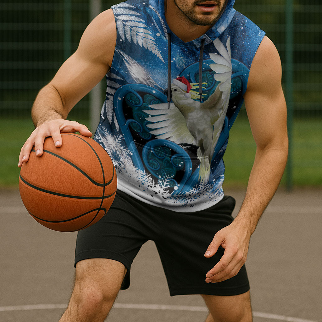 Sulphur-crested Cockatoo New Zealand Christmas In July Sleeveless Hoodie NZ Aroha Koru Fern Marble Vibes LT14 - Polynesian Pride