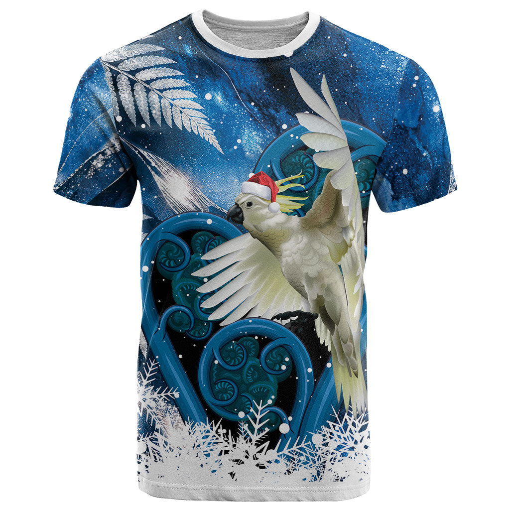 Sulphur-crested Cockatoo New Zealand Christmas In July T Shirt NZ Aroha Koru Fern Marble Vibes LT14 Blue - Polynesian Pride