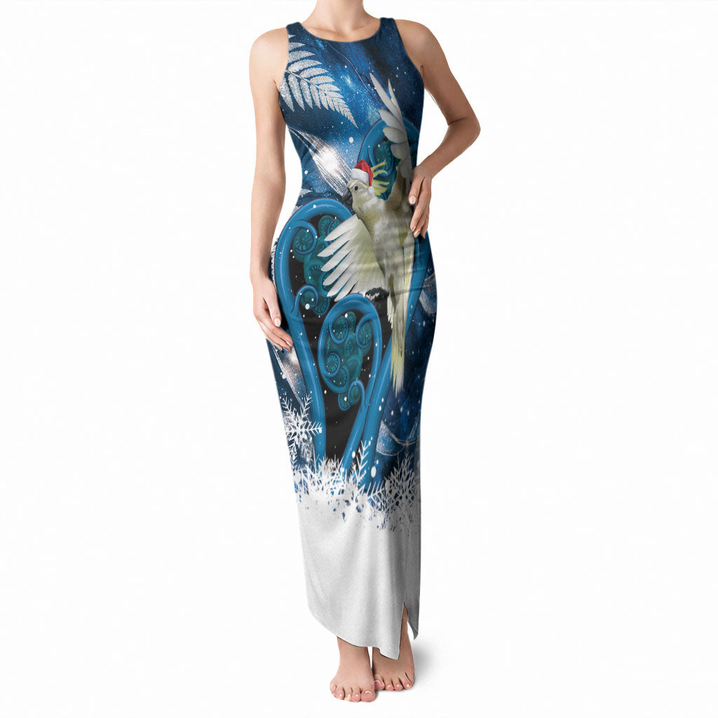 Sulphur-crested Cockatoo New Zealand Christmas In July Tank Maxi Dress NZ Aroha Koru Fern Marble Vibes LT14 Women Blue - Polynesian Pride