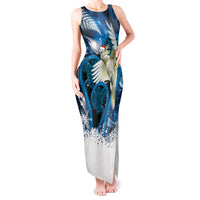 Sulphur-crested Cockatoo New Zealand Christmas In July Tank Maxi Dress NZ Aroha Koru Fern Marble Vibes LT14 Women Blue - Polynesian Pride