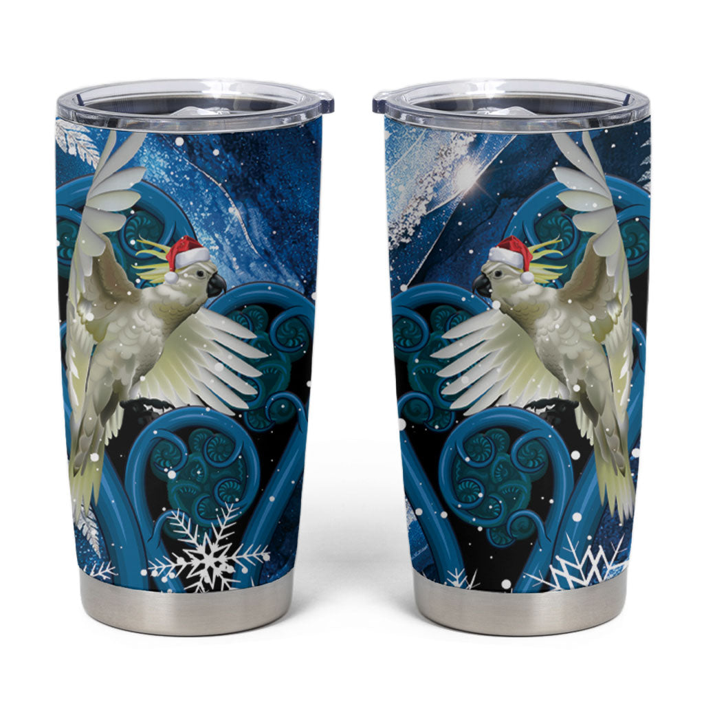 Sulphur-crested Cockatoo New Zealand Christmas In July Tumbler Cup NZ Aroha Koru Fern Marble Vibes LT14 Blue - Polynesian Pride